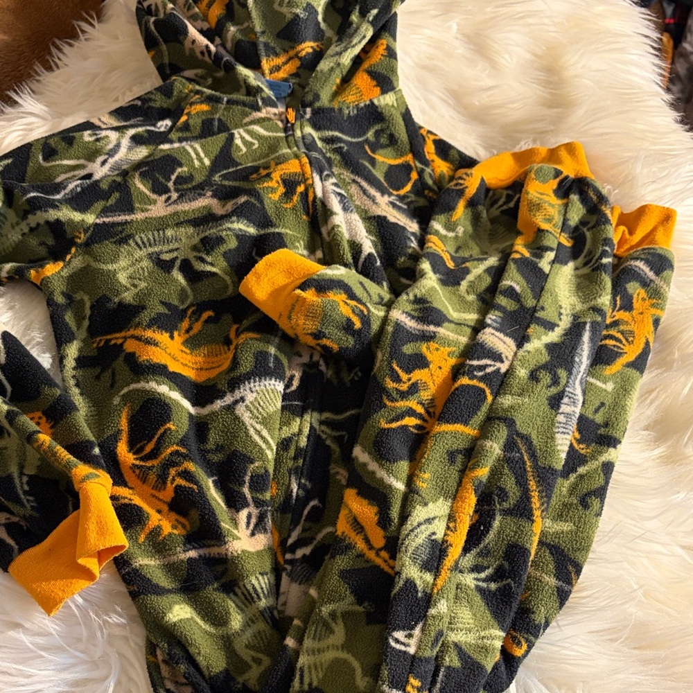 Kids Dinosaur Pajamas with Hood - Green and Orange